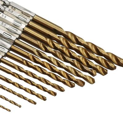 China Titanium Coated Hex Shank 1.5-6.5mm High Speed ​​Steel Drill Bits 2021 Drill Bit Factory Drill Bits For Metal for sale