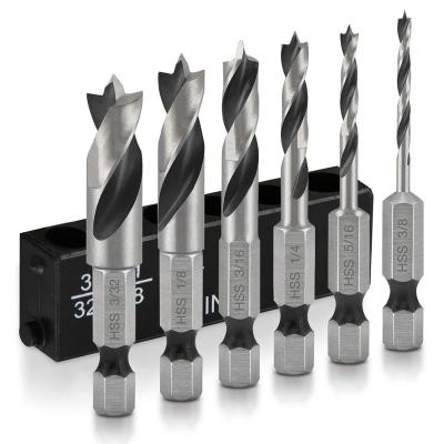 China 2021 High Sales Wood With Quick Change HSS Hex Shank Stubby Brad Point Drill Bit Set for sale