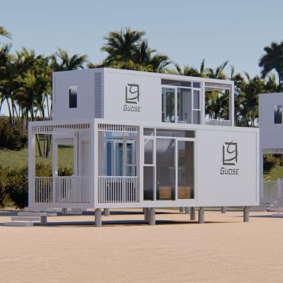 China New style 20ft waterproof prefab house one/two storey seaside container house for sale