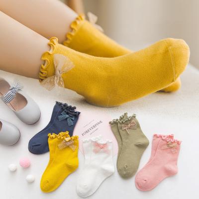 China XZ antibacterial cotton autumn new beautiful cotton bowknot children's socks candy girls woolly curved socks wholesale for sale