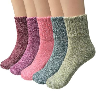 China Custom Made Antibacterial Warm Sale Fashion Design Vintage Thick Socks Wool Cotton Women Socks Winter Warm Knitted Crew Socks for sale