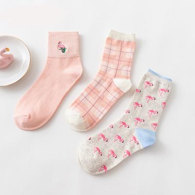 China XZ autumn and winter new women's antibacterial socks flamingo pattern stockings gift box cotton socks new wholesale for sale