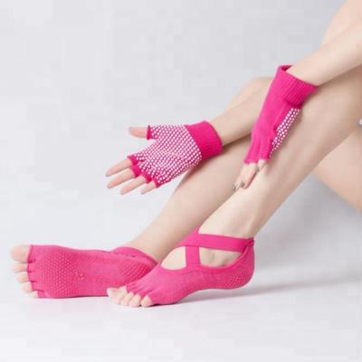 China Custom Non-Slip Yoga Socks Open Toe Non Slip Skid Pilates Socks With Grip For Women Five Toe Yoga Socks for sale