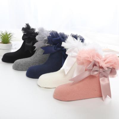 China Antibacterial XZ Years On Sale Hand Sewn Girls Kids Ribbons Lace Up Lovely Bow Socks Fluffy Ballet Stage Socks for sale