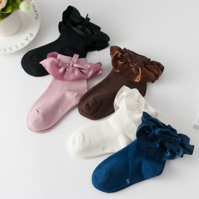 China XZ autumn and winter bow tie satin lace antibacterial socks without large bone sewn lace princess socks for sale