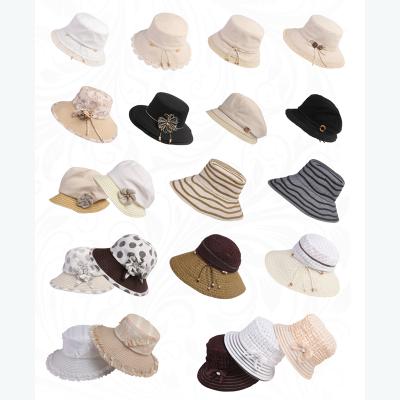 China Character Cloth Parasol Hat Quality Striped Cloth Hats Parasol Vacation Beach Bucket Hat For Lady for sale