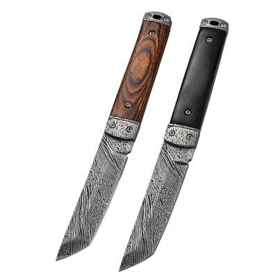 China Wilderness Wood Fixed Blade Survival Steel Steel Camping Damascus Handle Self Defense for sale