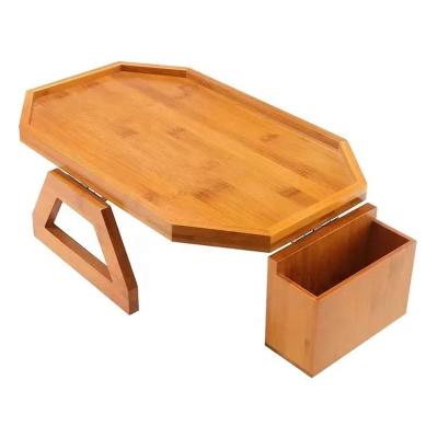 China Folding Bamboo Wooden Sofa Tray Table With Remote Organizer Portable (Other) New Adjustable Wine Wholesale Food for sale