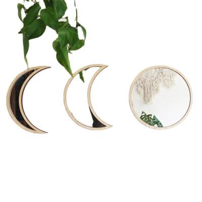 China New Nordic and American Wholesale Modern Moon and Style Craft Sun Shape Wall Art Wooden Decoration Home Decor Mirror Set for sale