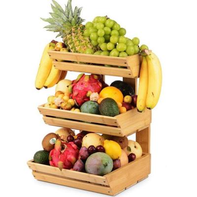 China New Space Saving Kitchen Wholesale Fruit Food Stored Vegetable Bread On Table Storage Box Rack Wooden Bamboo Shelves for sale