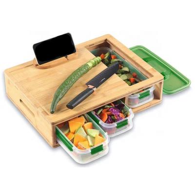 China New Stocked Fruit Vegetable Bread Food Kitchen Wooden Bamboo Cutting Board With Storage Box for sale