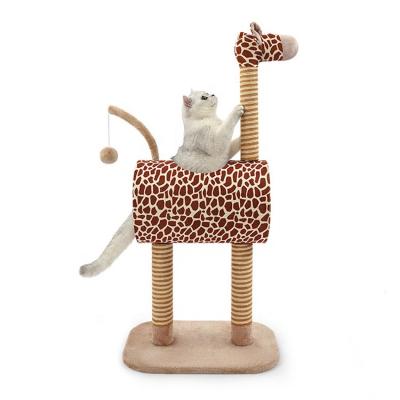 China Wholesale New Stocked Giraffe Shape Cat Tree Climbing Tower Custom Cat Scratching Tree Furniture Logo and Size for sale