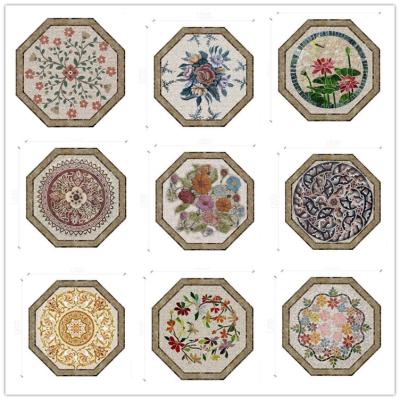 China Beautiful Modern Customized Round Marble Waterjet Mosaic Flower Pattern Medallion Mosaic Medallion Floor Patterns for sale