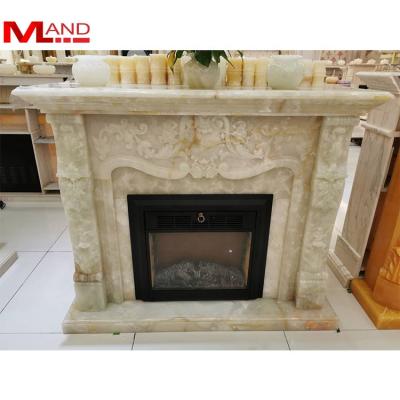 China Modern Villa Interior Decor Hand Carved Fireplace Interior Beige Marble Surround for sale