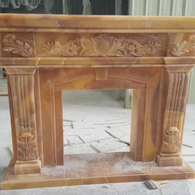 China Modern Design Modern Marble Hot Selling Onyx Stone Hand Carved Fireplace Mantel Surround For Home Decor for sale