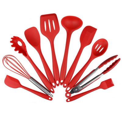 China Sustainable Reusable Adaptive Silicon Cooking Camping Skimmer Tools Silicone 10Pcs Kitchen Utensil Set for sale