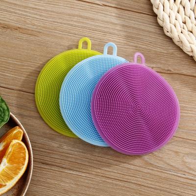 China Smiley Dishwashing Sponges Kitchen Cleaning Viable With Handle Cepillo Para Lavar Platos Silicone Dishwashing Brush for sale