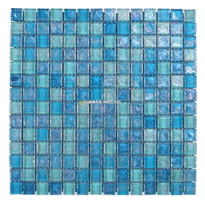 China Wholesales CLASSIC Colored Glazed Outdoor Swimming Pool Mosaic Blue Crystal Glass Mosaic Swimming Pool Building Materials Bathroom Tile for sale