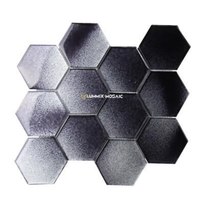 China Wholesales Large CLASSIC Hexagonal Crystal Gold Leaf Gradient 3D Mosaic Background Wall Kitchen Glass Wall Tiles Black Gray for sale