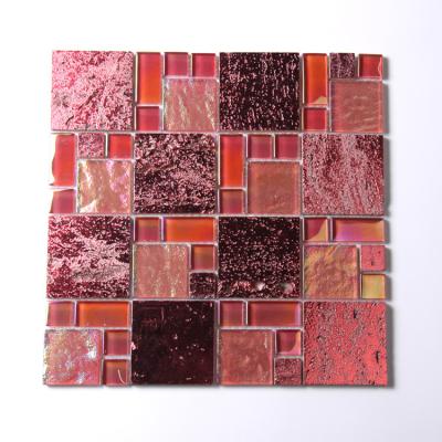 China Wholesales CLASSIC Water Hole Red Marble Stone Plating Glass Mosaic Background Wall Tiles Size Crystal Mosaic for sale