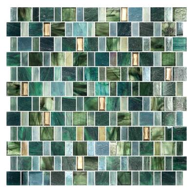 China Hot New Size Mosaic Glass Wall Partition Tile Modern Black Green Bathroom Kitchen Mosaic for sale