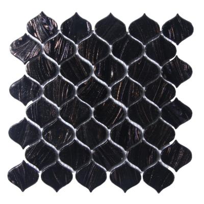 China Best price black gold ceramic tile 3d gourd mosaic pattern wallpaper modern hexagonal glass kitchen bathroom hot melt profiled for sale