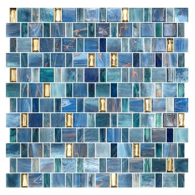 China Series New Size Glass Mosaic Wall Partition Tile Bathroom Kitchen Modern Hot Cast Iron Blue Black Mosaic Series Glass Mosaic for sale