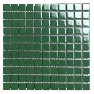 China Modern Square Ceramic Wall Flooring Backsplash Kitchen Bathroom Matte Mosaic Tile Bathrooms Pool Project Dark Green for sale