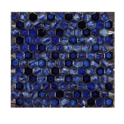 China Chinese Style Cobalt Crystal Mosaics Wholesales Hexagons Dark Green Blue White Beige Hexagons Ceramic Kitchen Background Wall Ti for sale