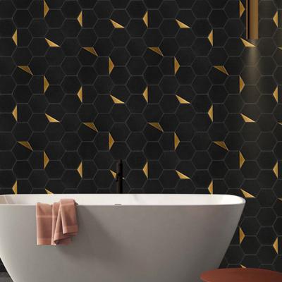 China Wholesales Chinese Style Metal Mussive Gold Stainless Steel Mosaic Background Wall Stone Wall Tiles Natural Marble HEXAGONS Foreigners for sale