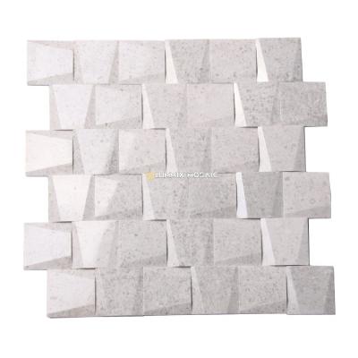 China CLASSIC Wholesale sales 3d solid beige gray natural marble mosaic background wall tile building materials Stone Mosaic Fireplace for sale