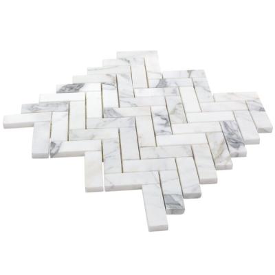 China Natural Bianco Carrara Marble Mosaic Backsplash Modern White Herringbone Marble Mosaic Flooring Tiles for sale