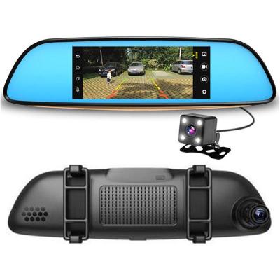 China Android 5.0 system wifi gps navigation rearview mirror automotive car dvr 7 inch hd 3G fm car camera with dual lens car dash cam for sale