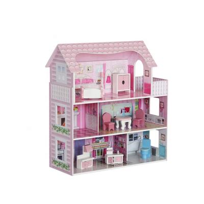 China New Design Durable Wholesale Kids Pretend Play Family Large Wooden Dollhouse Toy for sale