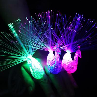 China Hot sale new design festival peacock led fiber light finger lights flashing rings for party instruments toys for sale