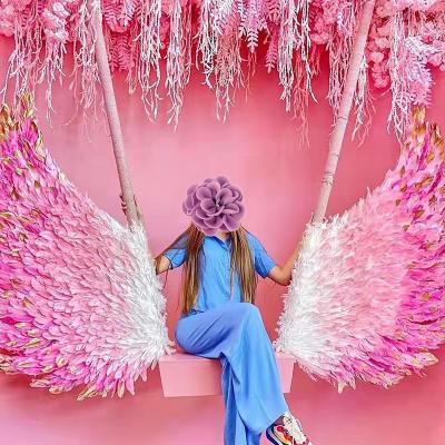 China Large Feather Angel Wings Pink Background INS Decoration for Hotel Wedding Cafe Wall for sale