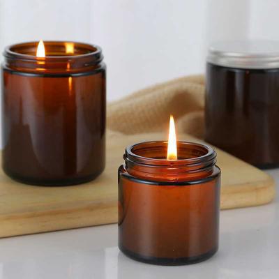 China Hot Sale DIY Amber Scented Candle Jars Home Decoration Handmade Candle Making Container Glass Jar With Lid for sale