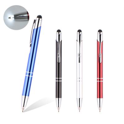 China Cheap Promotional Pen Metal Led UV Light Custom Logo Printed Ball Pen With Stylus For UV Glue And Metal Staples for sale