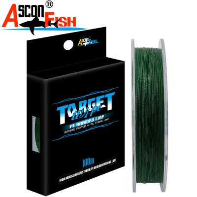 China Wholesale High Strength ASCON 4 Strand 100 Meters 0.1-0.55mm 6--100 Pound PE Braided Fishing Line for sale