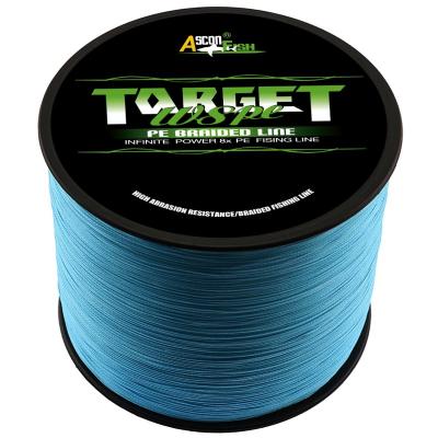 China Super Strength Hot Selling Super Strength 0.1--1mm Strands 6-300LB 8,500mts 100% PE Multifilament Braided Fishing Line for sale