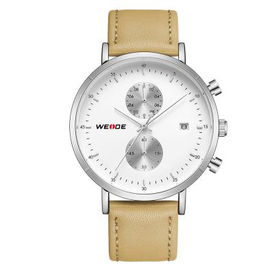 China 2021 New Product Day/Date Men's Quartz Movement Fashion Simple Style Microfiber Leather Band Watch WEIDE For Male for sale