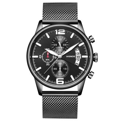 China 2019 WEIDE Chronograph Brand Luxury Men's Quartz Watches Mesh Stainless Steel Band Alloy Quartz Watch For Men for sale