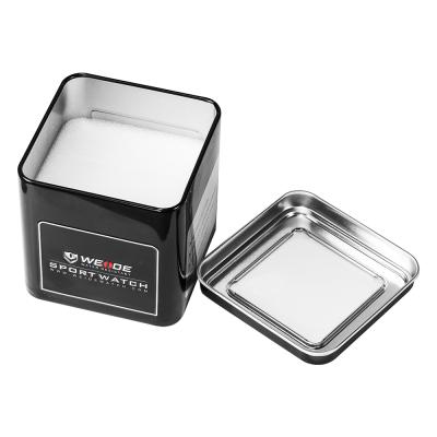 China Gift & Original Craft WEIDE Metal Watch Box Square Shaped Best Protection Watch Gift Boxes Watch Support Packaging Custom for sale