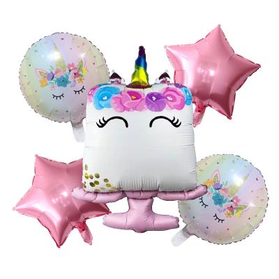 China Theme Party Decoration 5pcs Set Cartoon Character Balloon Unicorn Balloon Kids Birthday Theme Party Decoration Balloons for sale