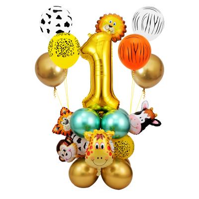 China Jungle Forest Animal Shape Foil Balloon New Design Party Decoration 1st Year Birthday Number Balloon Set Kids Birthday Theme Party for sale