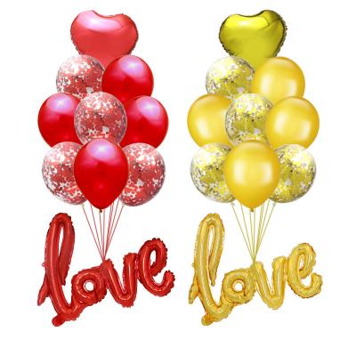 China Theme Party Decoration Wedding Decoration Balloons Gold and Red Color LOVE Heart Shape Foil Balloons Confetti Latex Balloon for sale