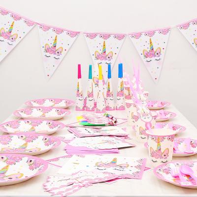 China Wholesale Themed Birthday Party Supplies New Design Pink Unicorn Theme Party Birthday Plate Cup Napkin Party Decoration Kit for sale