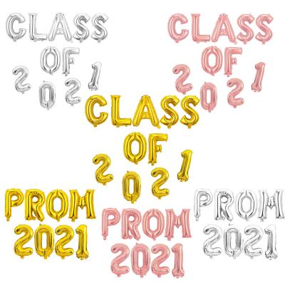 China Graduation Class of 2021 Congratulations 2021 Prom 2021 Number Letter Foil Balloon Rose Gold Silver Color School Graduation Party Foil Balloons for sale