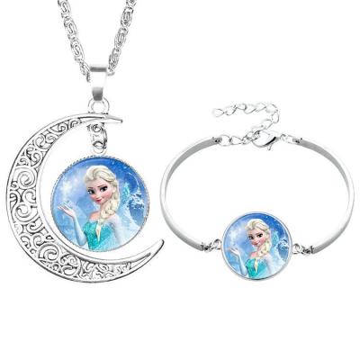 China Cute Fashion Party Gift for Princess Girls Bracelet and Princess Adjustable Lovely Necklace Set Moon Shape Necklace Cartoon Bracelet for sale