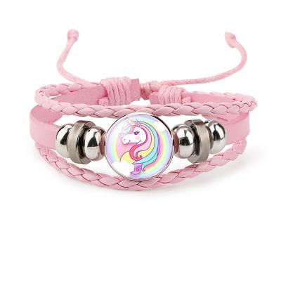 China Unicorn Wristband Light Pink Blue Bracelet Leather Girls Casual/Sporty Party Gift with Cute Designs Adjustable Custom Wristband for sale